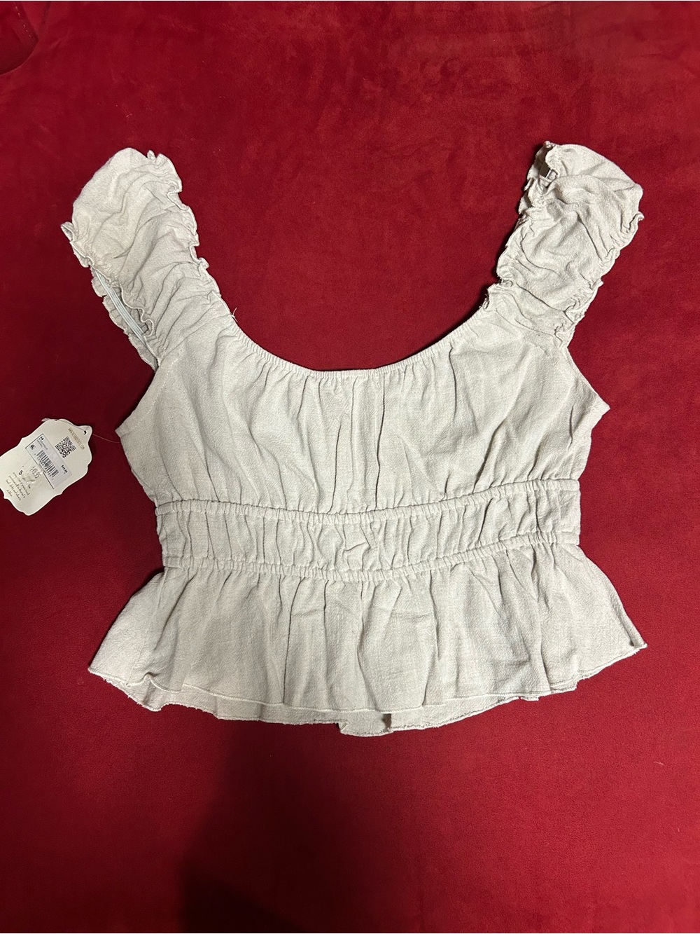 Altar'd State Light Beige Ruffled Crop Tank - Picture 7 of 10
